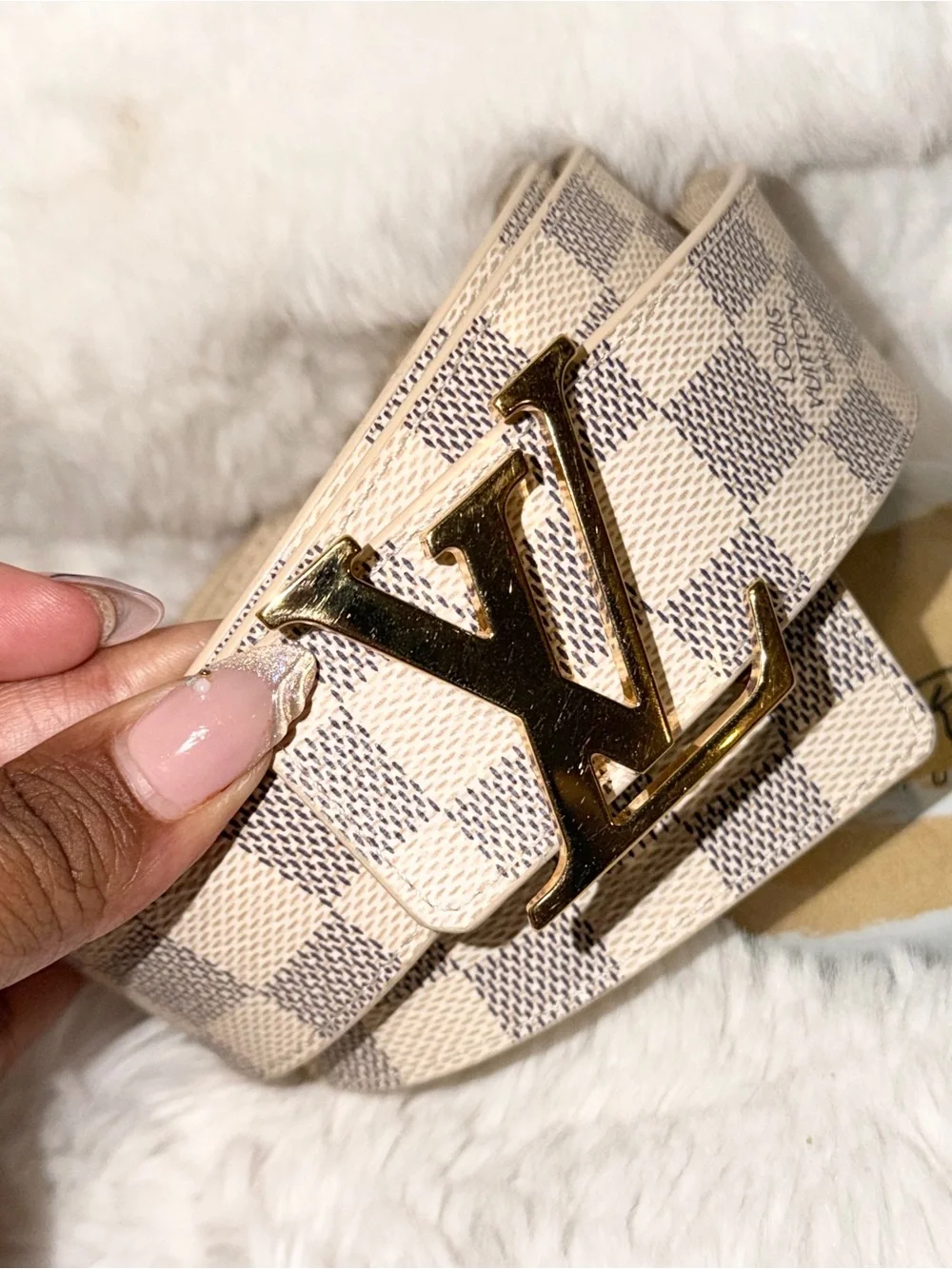 Louis Vuitton Damier Azur Belt with Gold Buckle- SIZE 100cm/40inches